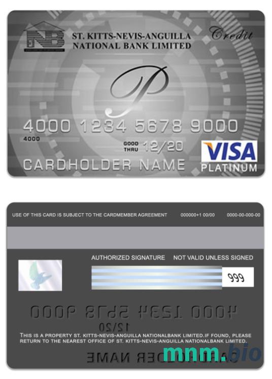 Saint Kitts and Nevis National Bank Limited visa platyna karta przykład w formacie PSD
